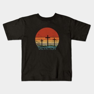 Salvation Christian Cross Sunset Silhouette Design Kids T-Shirt